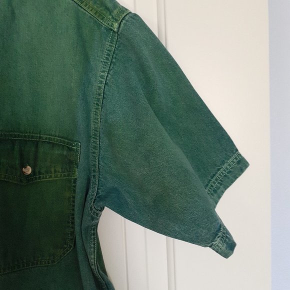 Vintage World Island Denim Button Up Short Sleeve Shirt with Green Dye Size L - Picture 7 of 15